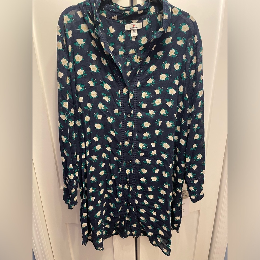 Draper James for Lands End Magnolia Beach Button Up Cover Up 2X